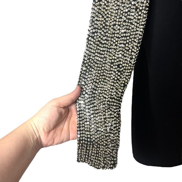 Parker Sequin Sleeve Open Back Cocktail Mini Dress Boat Neck Black Large - Picture 7 of 14